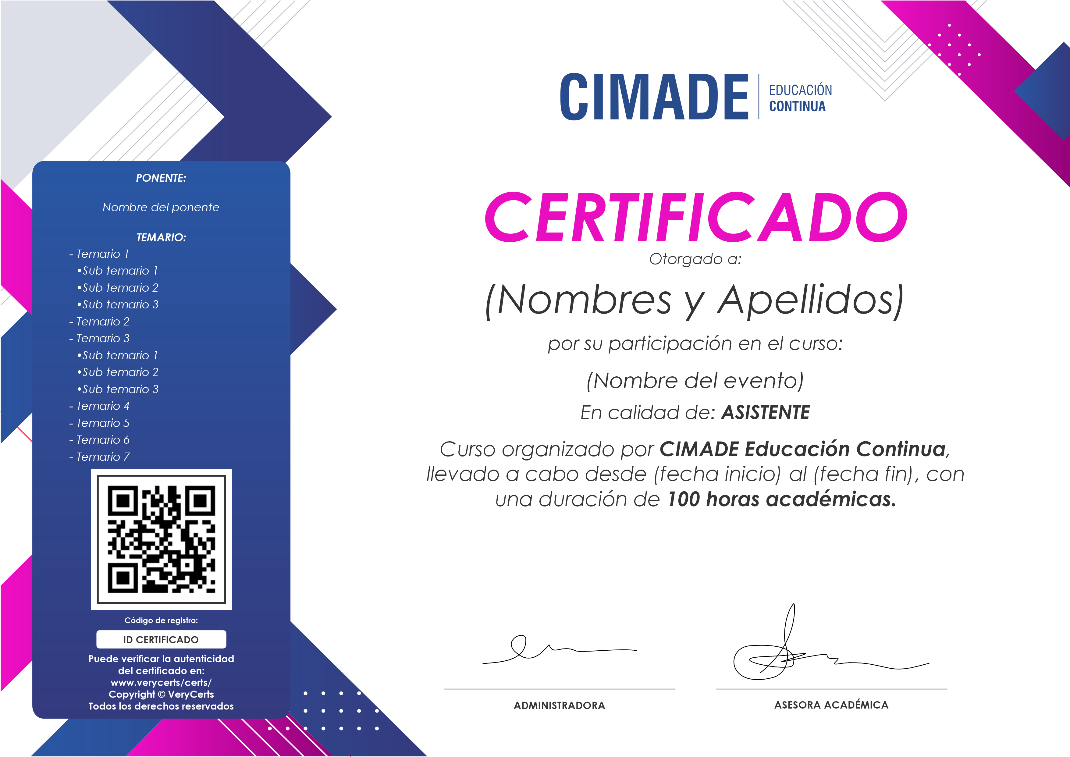 Modelo de Certificado CIMADE